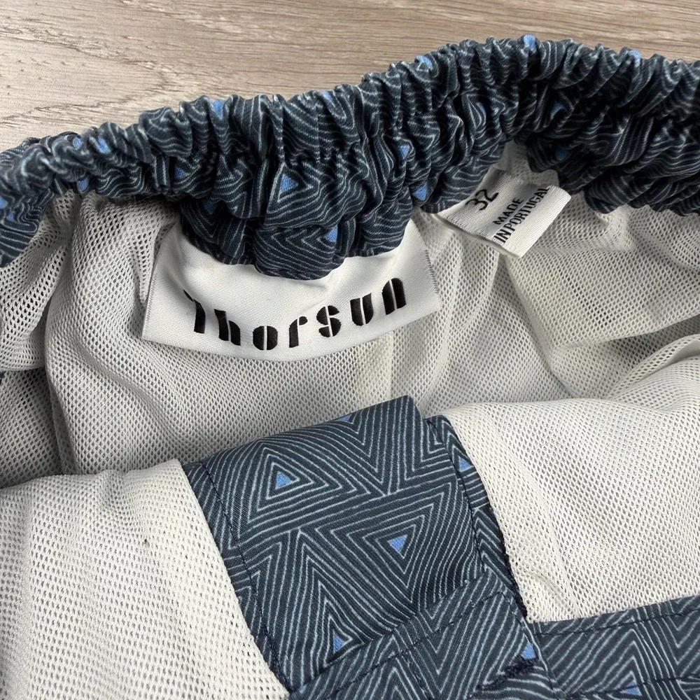 Thorsun Men's Geometric Pattern Lined Drawstring Swim Trunks Blue Size‎ 32